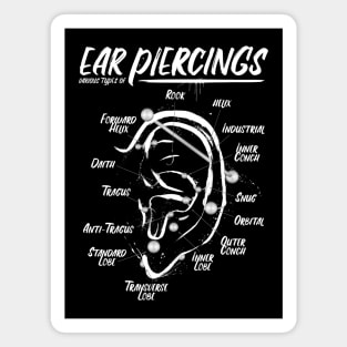 Ink Ear Piercing Chart, White Ink Magnet